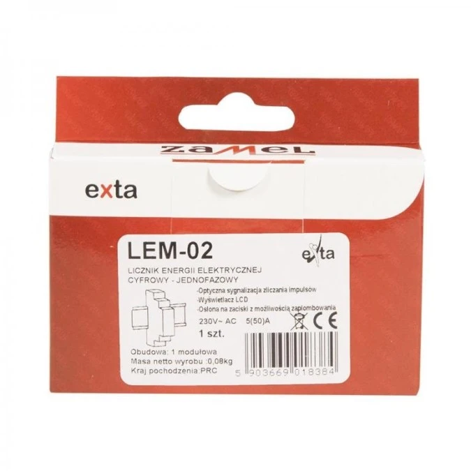 Licznik energii elektrycznej 1‑fazowy 50A 230V wyświetlacz LCD LEM‑02 EXT10000033 - obrazek 3