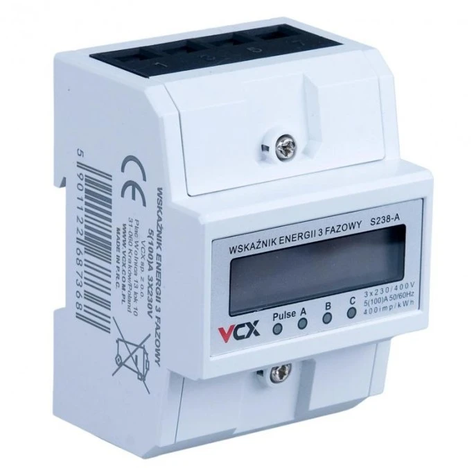 Licznik Prądu Energii Elektrycznej Trójfazowy 3F 230V 100A VCX - obrazek 1