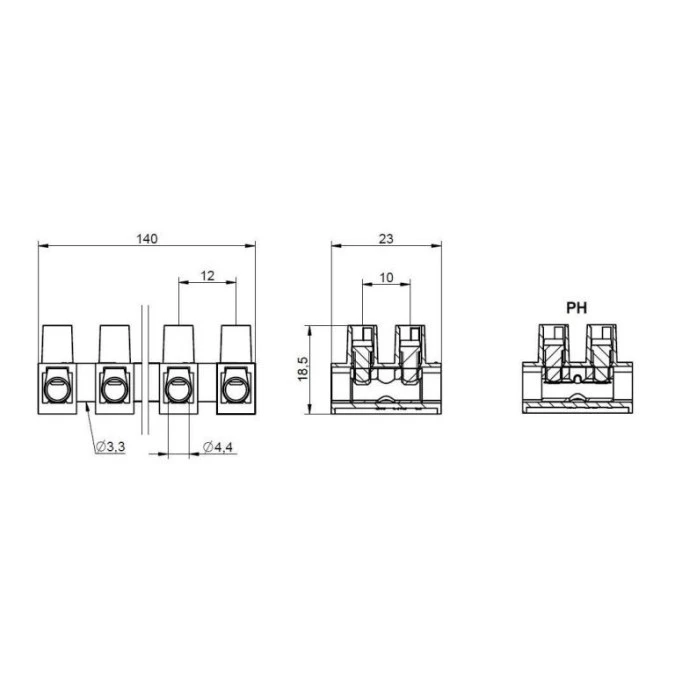 Listwa zaciskowa gwintowa MT 1110 PH ‑ 10 mm² ‑ 12‑torowa - obrazek 2
