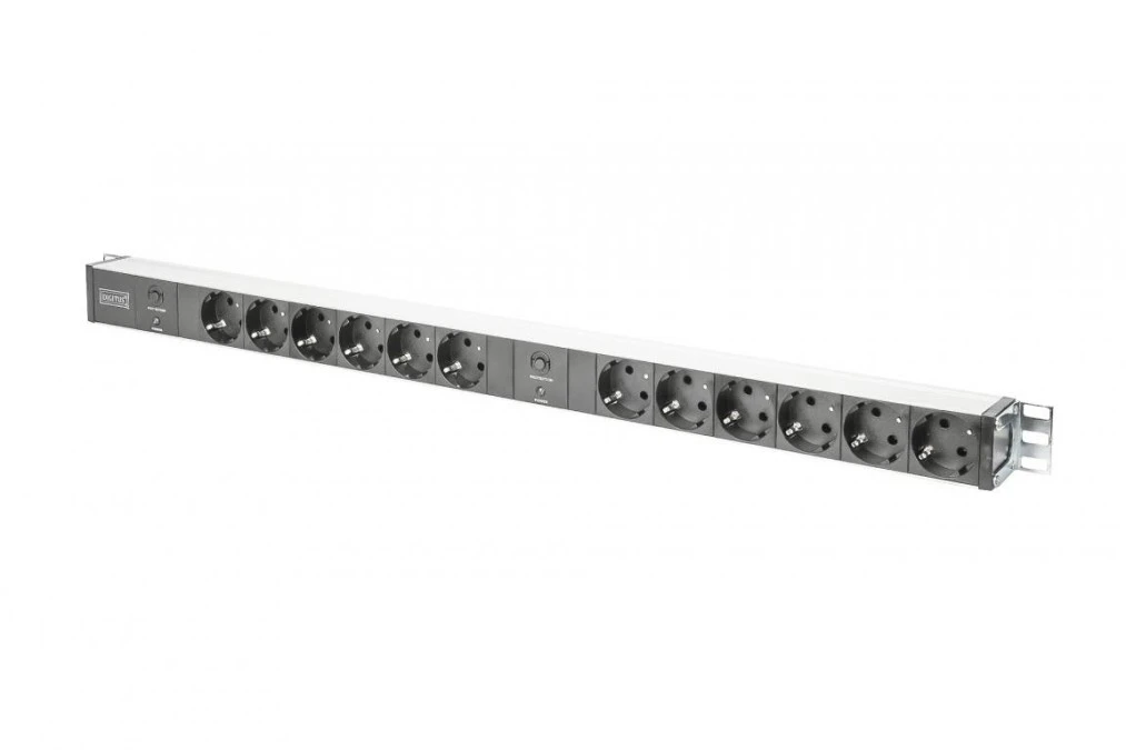 Listwa zasilająca PDU Rack 12x gniazdo schuko 2x 2m wtyk unischuko 16A zab. przeciążeniowe DN‑95405 - obrazek 1
