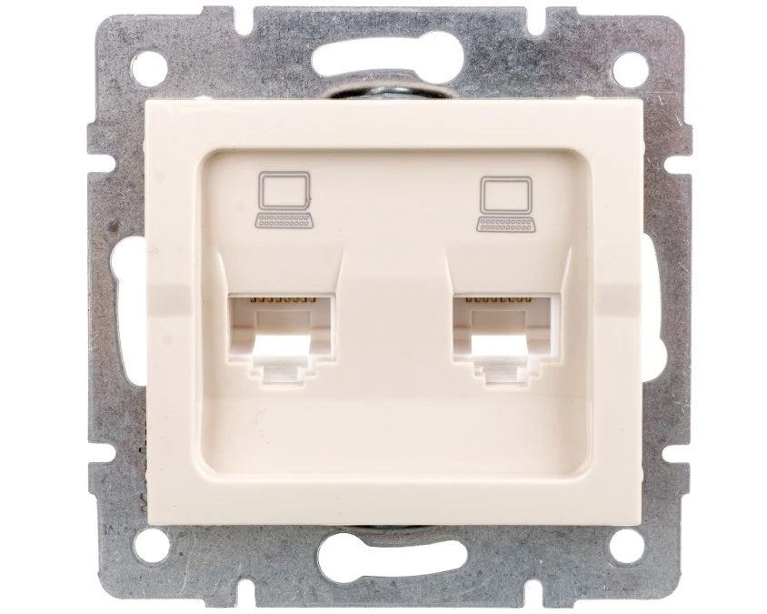 LOGI Gniazdo komputerowe (2xRJ45Cat 5e Jack) niezależne Kremowy 25169 - obrazek 1