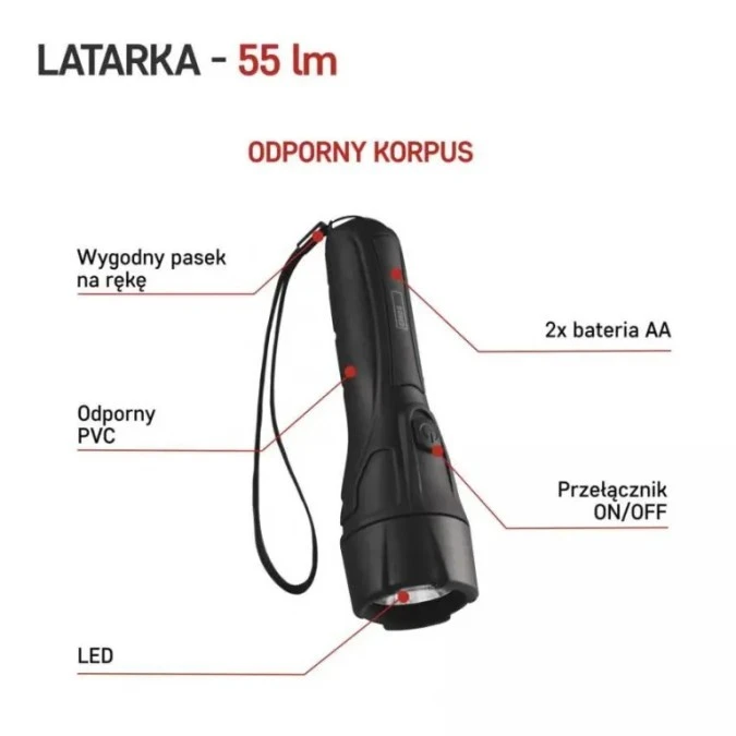 LATARKA PVC 1W LED 2xAA P3210 - obrazek 2