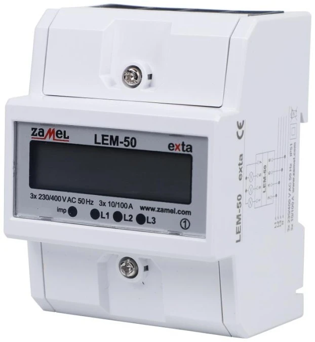 Licznik energii elektrycznej czynnej 3‑fazowy cyfrowy 100A LEM‑50 EXT10000322 - obrazek 2