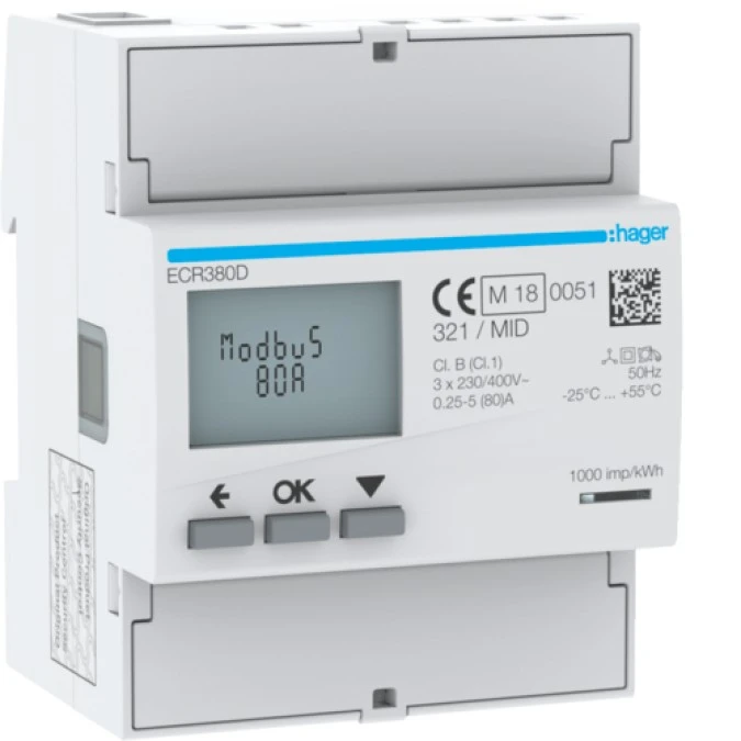 Licznik energii elektrycznej 3‑fazowy 80A 4M Modbus MID agardio.measure ECR380D - obrazek 1