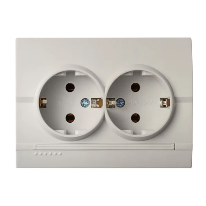 LOGI Gniazdo podwójne 2x2P+Z Schuko kompletne śrubowe 16A 250V Kremowy 25154 - obrazek 1