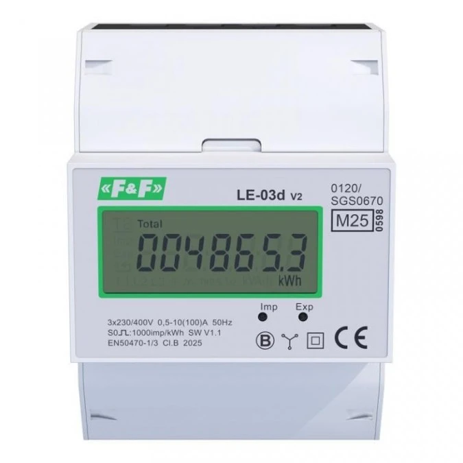 Licznik energii elektrycznej 3‑fazowy 100A 230/400V z wyświetlaczem LCD MID LE‑03D v.2 - obrazek 2