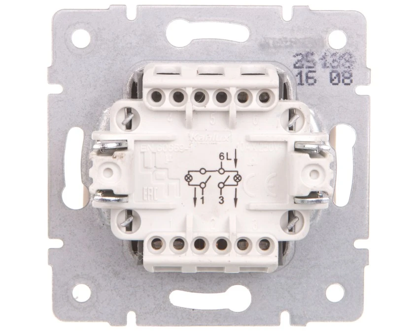 LOGI Łącznik dwugrupowy świecznikowy z LED śrubowy 10AX 250V kremowy 021120103 25139 - obrazek 2