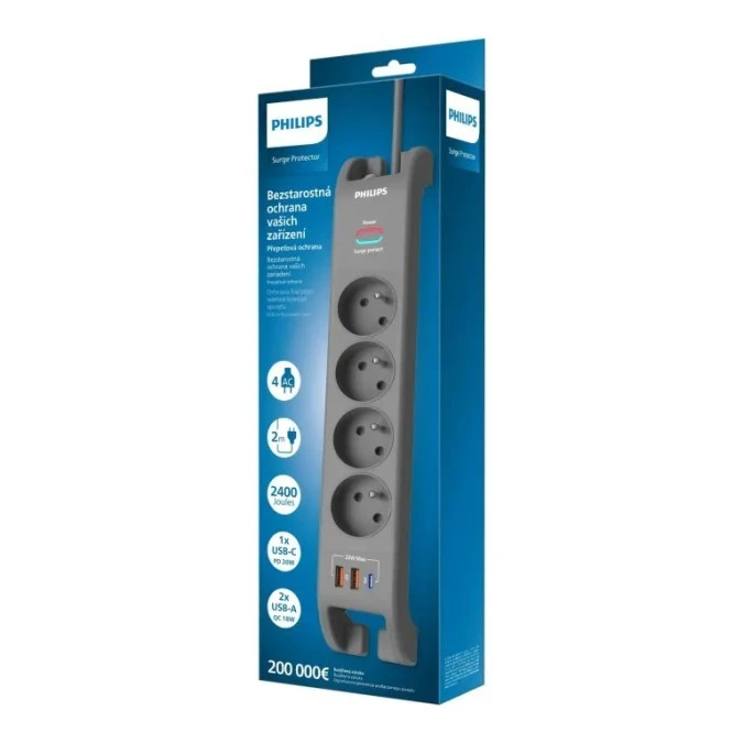 Listwa przepięciowa z 3x USB 4x AC PHILIPS SPN4140GA/60 - obrazek 2