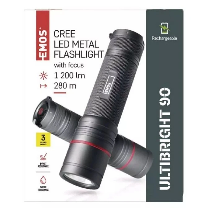 Latarka metalowa CREE LED Ultibright 90 1200lm Li‑Ion 5Ah P3190 - obrazek 3