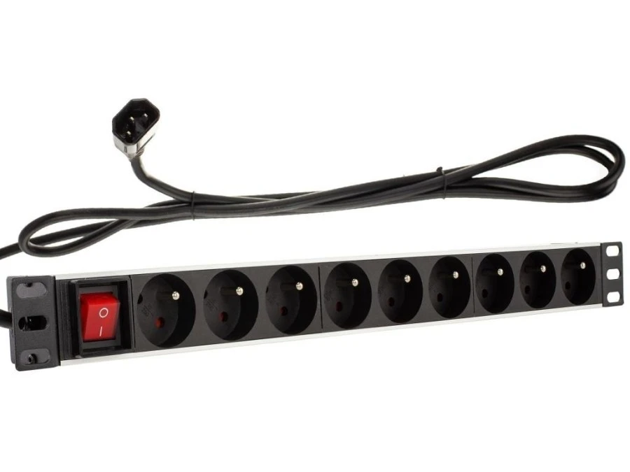 Listwa zasilająca RACK 19 1U 9 gniazd z wtykiem C14 i wyłącznikiem 1,8m - obrazek 2