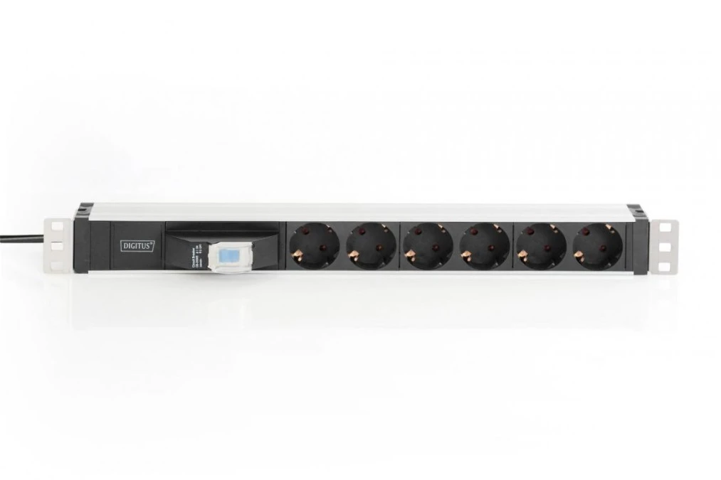 Listwa zasilająca PDU 19 Rack 6x schuko 2m 1x wtyk unischuko 16A wyłącznik nadprądowy DN‑95417 - obrazek 2