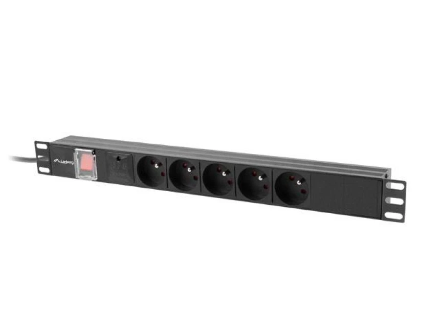 Listwa zasilająca RACK PDU 19 LANBERG 1U 10A 5X 230V PL 2M czarna C14 PDU‑05E‑0200‑IEC‑BK - obrazek 1