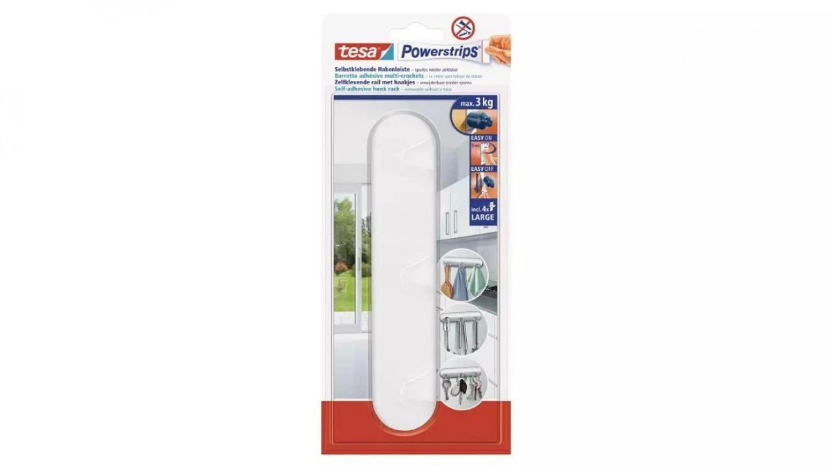 Listwa samporzylepna POWERSTRIPS z 3 haczykami, biała - obrazek 2