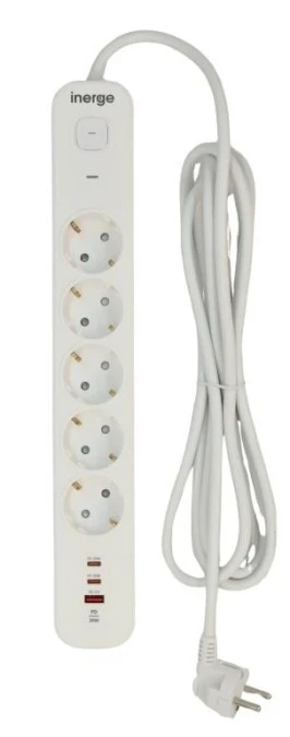 Listwa zasilająca INERGE 5‑gniazdowa 3m PSS‑0531PD‑03‑W - obrazek 1