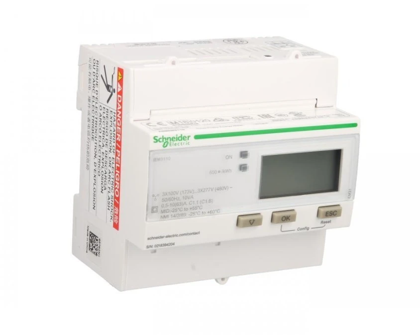 Licznik energii elektrycznej 1/3‑fazowy 63A 100‑277/173‑480V kl.1/B impulsowy MID cyfrowy modułowy iEM3110 A9MEM3110 - obrazek 3