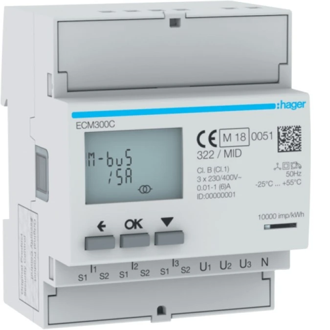 Licznik energii elektrycznej 3‑fazowy przekładnikowy 1‑5A 4M M‑bus MID ECM300C - obrazek 1