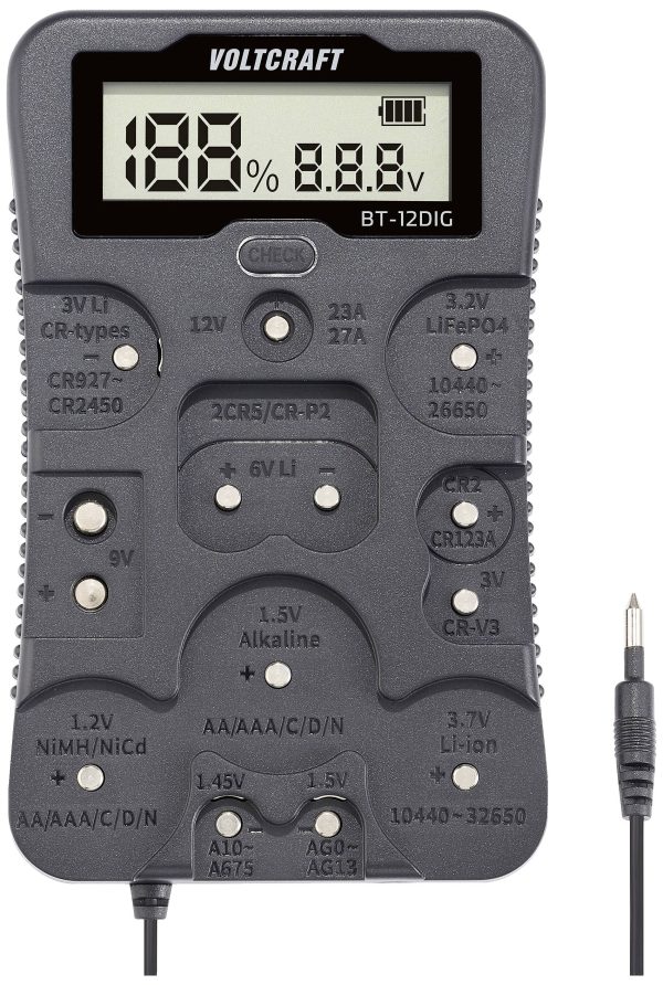 Tester baterii VOLTCRAFT BT-12DIG 1,2 V, 1,5 V, 3 V, 3,7 V, 6 V, 9 V, 12 V