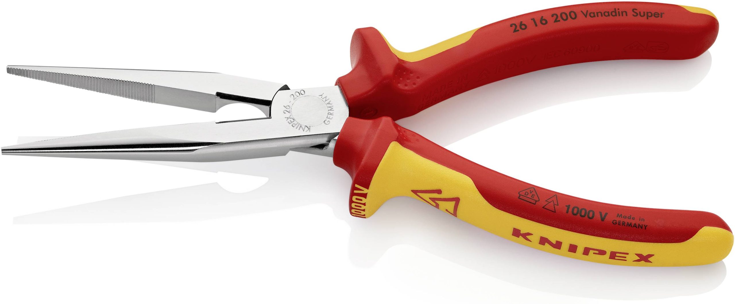 Knipex 26 16 200 VDE Szczypce płaskie, okrągłe proste stal elektrotechniczna wanadowa 200 mm - obrazek 1