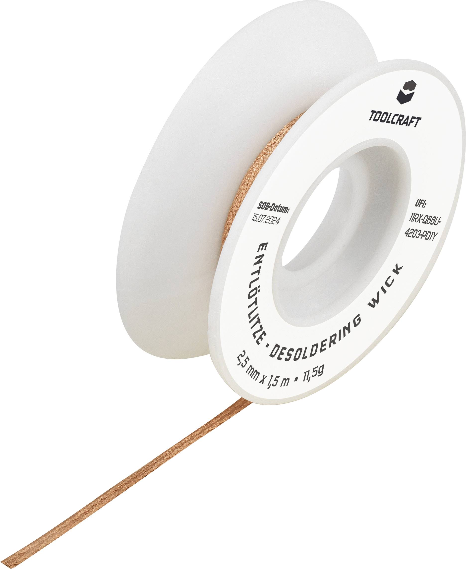 Taśma do rozlutowywania TOOLCRAFT ZD-180, 1013249, (D x S) 1.5 m x 2.5 mm - obrazek 1