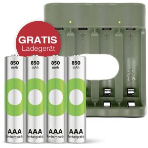 Akumulator AAA/R03 GP „Aktion Gratis Ladegerät” USB-Modell Ladegerät GP B441 inkl. 4x AAA-Akku, NiMH, 850 mAh, 1.2 V, 1 Akumulator AAA/R03 GP „Aktion Gratis Ladegerät” USB-Modell Ladegerät GP B441 inkl. 4x AAA-Akku, NiMH, 850 mAh, 1.2 V, 1