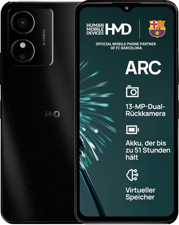 HMD Arc Smartfon Gniazdo hybrydowe 64 GB 16.6 cm (6.52 cal) 13 MPx Android™ 14 (Go Edition) czarny