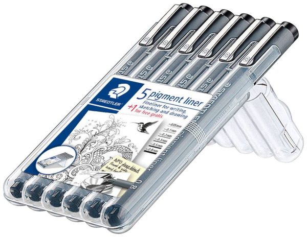Staedtler pigment liner 5+1 Set 308 SB6P Cienkopis czarny 0.05 mm, 0.1 mm, 0.2 mm, 0.3 mm, 0.5 mm, 0.8 mm 6 szt.