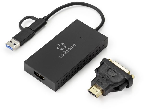 Renkforce Zewnętrzna karta graficzna DDR3-RAM USB-A, USB-C® (USB 3.2 Gen 1), HDMI, DVI