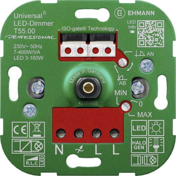 Ehmann 5500×0000 Ściemniacz uniwersalny Dobry do: Lampa LED, Lampa halogenowa, Żarówka, Żarówkai LED, Sterownik LED