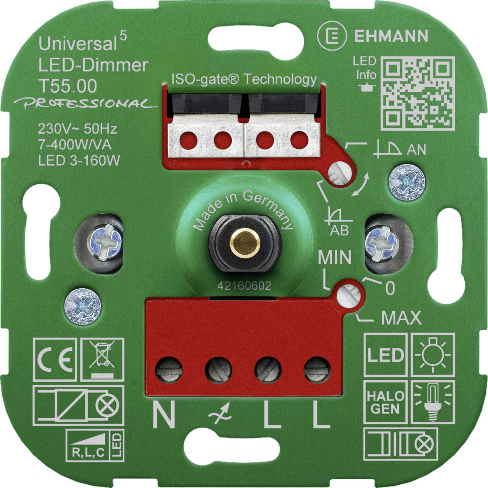 Ehmann 5500x0000 Ściemniacz uniwersalny Dobry do: Lampa LED, Lampa halogenowa, Żarówka, Żarówkai LED, Sterownik LED - obrazek 1