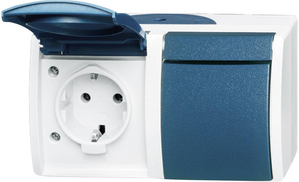 Busch-Jaeger 20/2 EW-53 Osprzęt elektroinstalacyjny do pomieszczeń wilgotnych Gniazdo elektryczne podwójne Ocean, natynk - obrazek 1