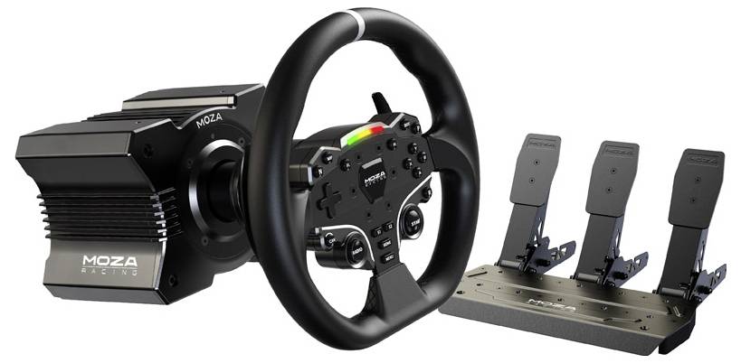 MOZA MOZA R5 Racing Set (R5 DD Wheelbase, ES Wheel, SR-P Lite Pedale, Tischhalterung) Kierownica USB czarny zawiera peda - obrazek 1