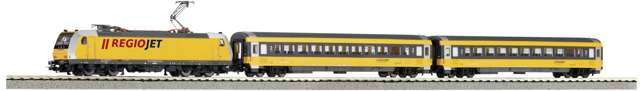 Pociąg osobowy Piko H0 59019 Pociąg pasażerski H0 PSCwlan S-Set BR 386 firmy Regiojet - obrazek 1