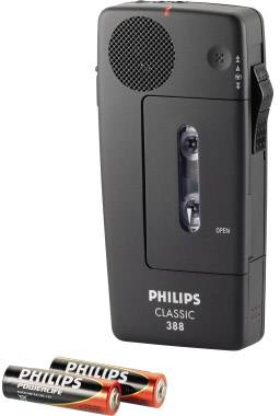 Philips Pocket Memo 388 Classic Dyktafon analogowy Czas nagrywania (maks.) 30 min czarny zawiera pasek na nadgarstek