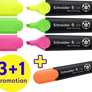 Schneider Schreibgeräte Marker do tekstu Textmarker Job 4er Etui sortiert, 3+1 Aktion 115094 4 szt.