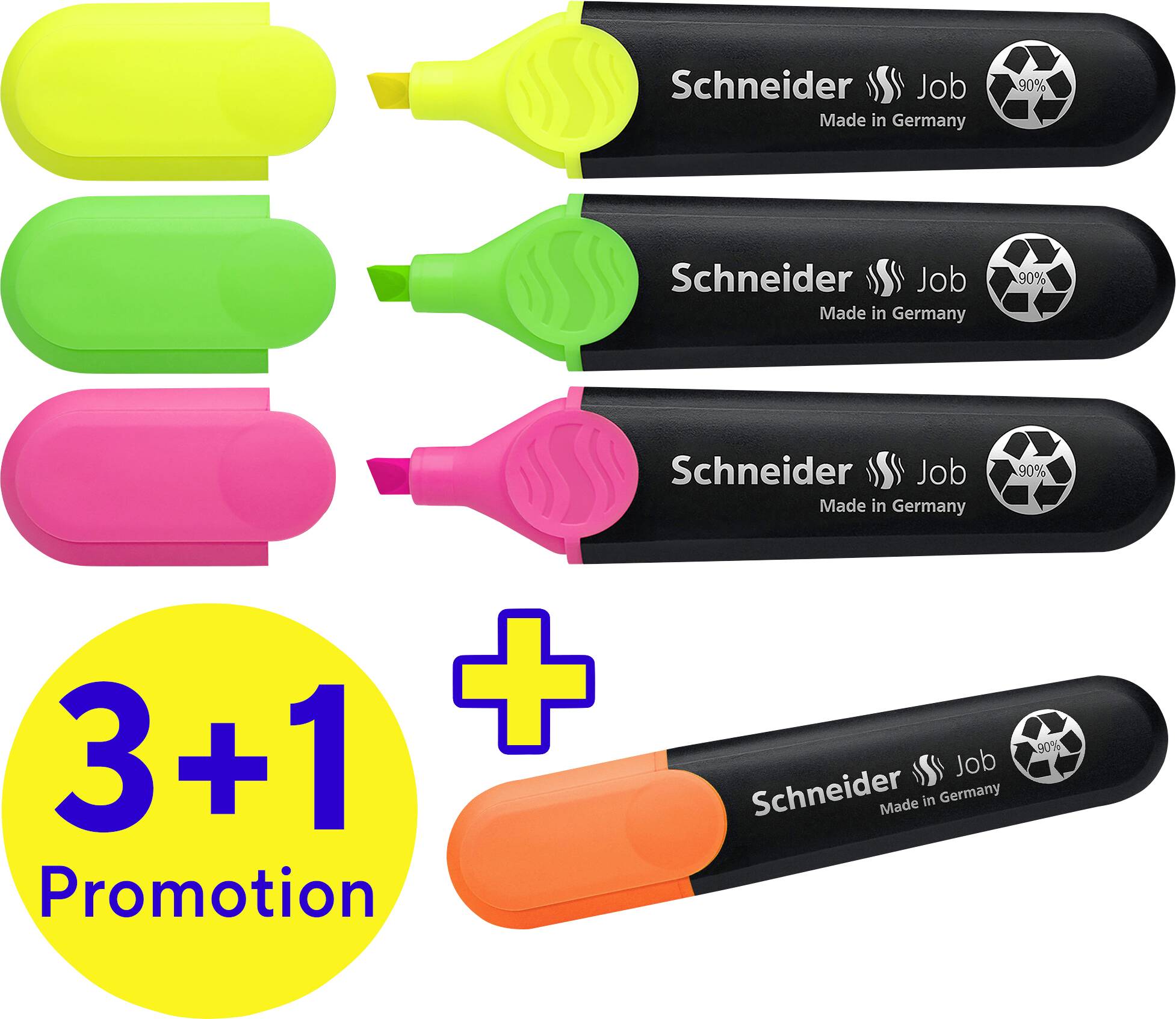 Schneider Schreibgeräte Marker do tekstu Textmarker Job 4er Etui sortiert, 3+1 Aktion 115094 4 szt. - obrazek 1