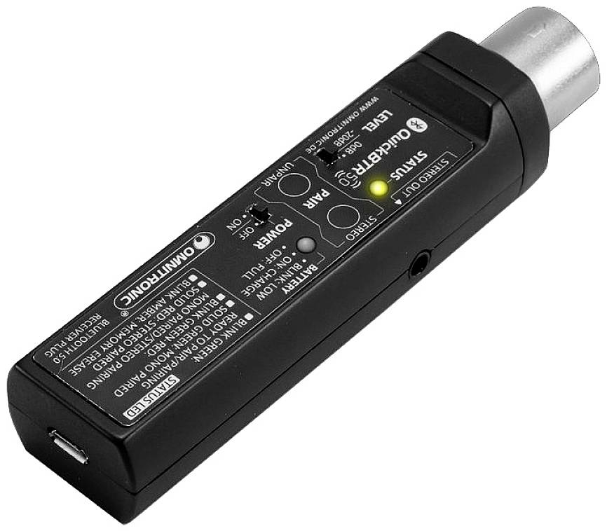 Odbiornik muzyczny Bluetooth® Omnitronic QuickBTR-5.0 XLR AptX Wersja Bluetooth: 5.0, A2DP 10 m technologia AptX, zinteg - obrazek 1