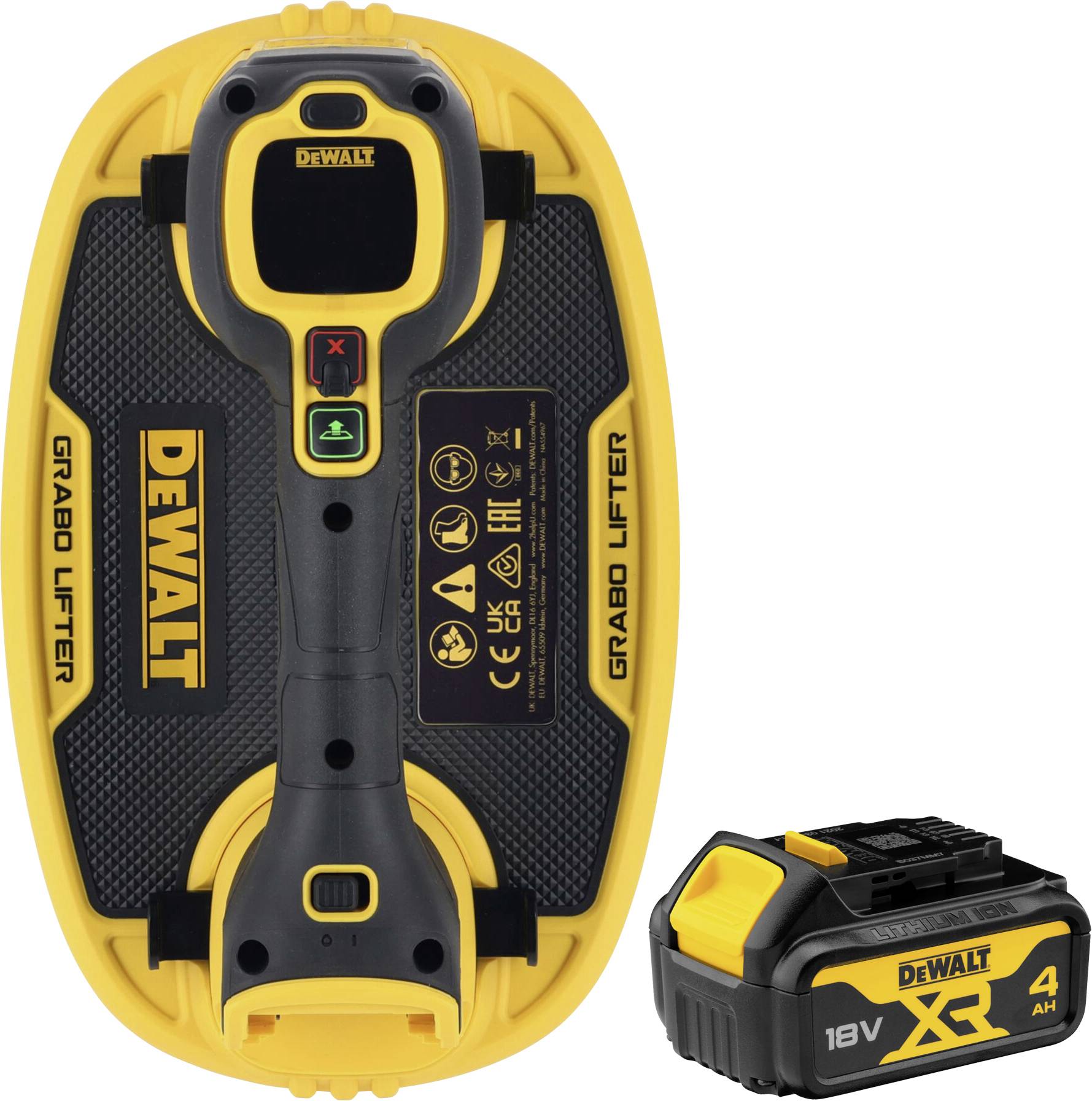 DEWALT DCE590N-XJ+DCB182-XJ Zestaw składający się z podnośnika próżniowego DEWALT (wersja podstawowa) DCE590N-XJ i akumu - obrazek 1