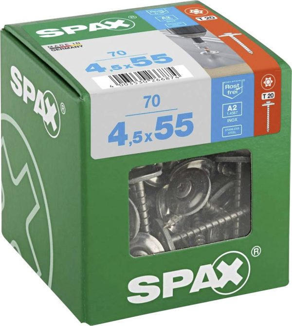 SPAX 4577000450556 Śruba blacharska 4.5 mm 55 mm T-STAR plus stal nierdzewna A2 70 szt.