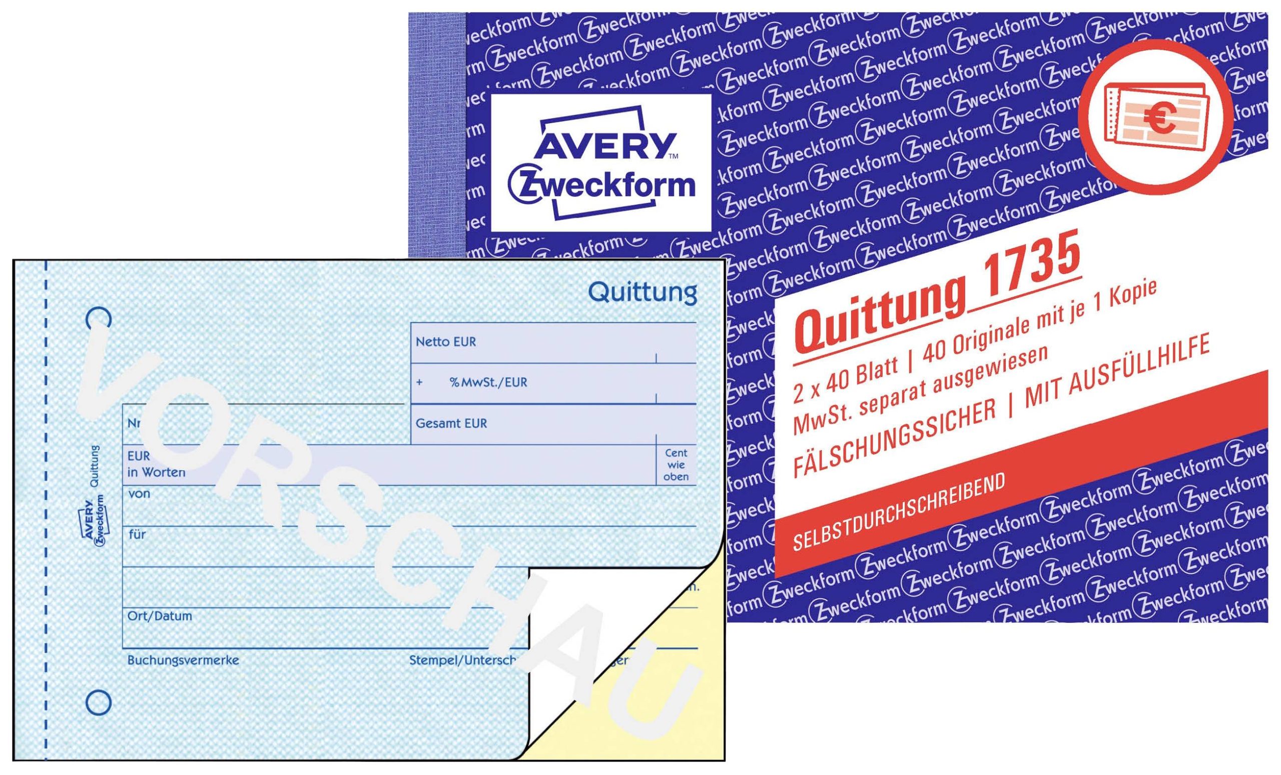 Avery-Zweckform 1735 Formularz odejścia DIN A6, poziomy Ilość arkuszy: 40 biały 80 ark. - obrazek 1