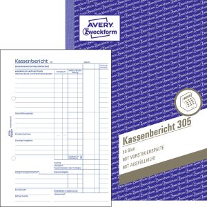 Avery-Zweckform Formularz kasy rejestrowej 305 DIN A5 biały Ilość arkuszy: 50 Samokopiowanie: Nie Avery-Zweckform Formularz kasy rejestrowej 305 DIN A5 biały Ilość arkuszy: 50 Samokopiowanie: Nie