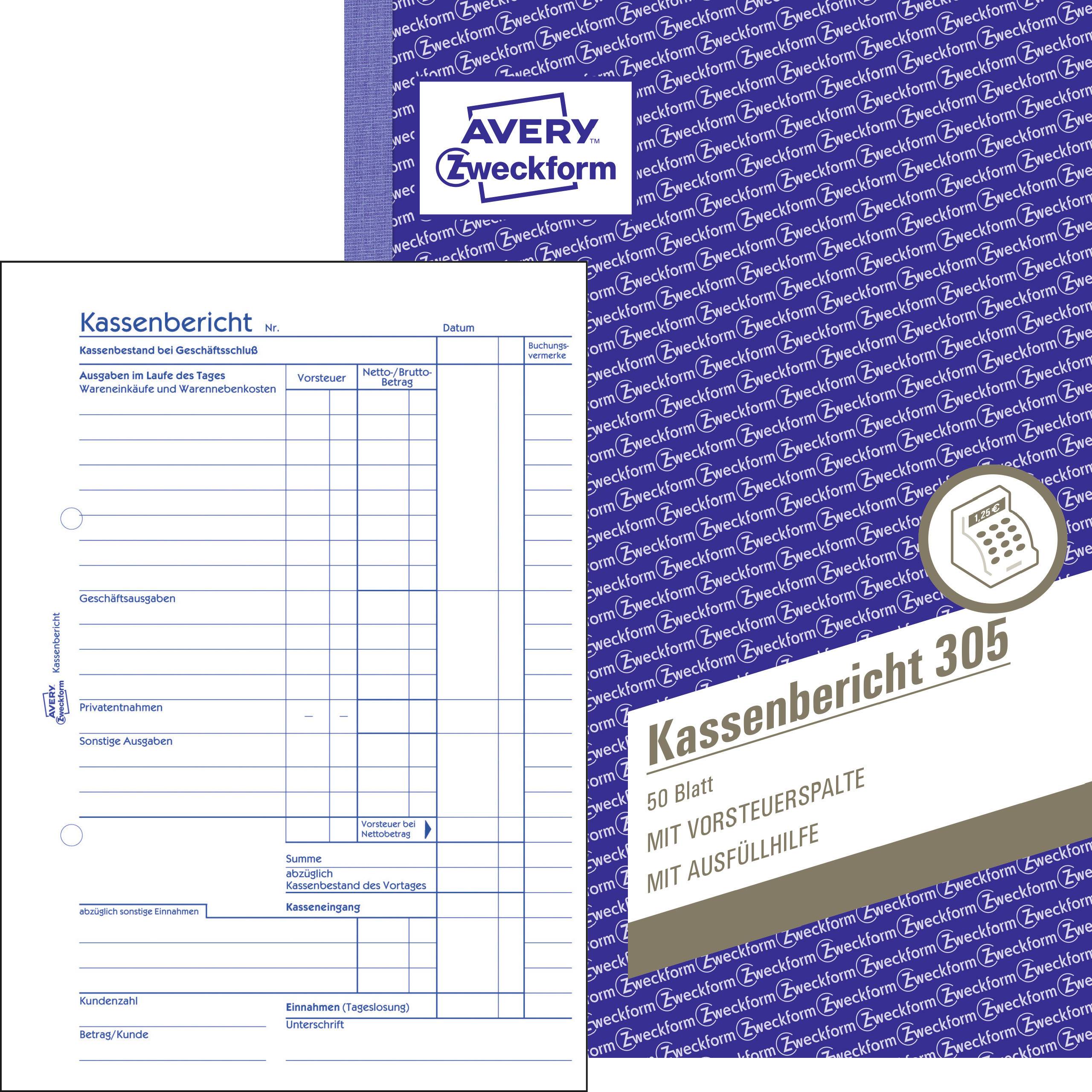 Avery-Zweckform Formularz kasy rejestrowej 305 DIN A5 biały Ilość arkuszy: 50 Samokopiowanie: Nie - obrazek 1