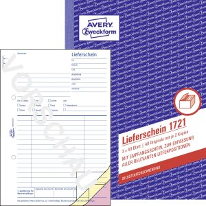 Avery-Zweckform Formularz noty doręczeniowej 1721 DIN A5 biały Ilość arkuszy: 40 Avery-Zweckform Formularz noty doręczeniowej 1721 DIN A5 biały Ilość arkuszy: 40