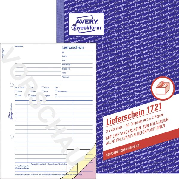 Avery-Zweckform Formularz noty doręczeniowej 1721 DIN A5 biały Ilość arkuszy: 40