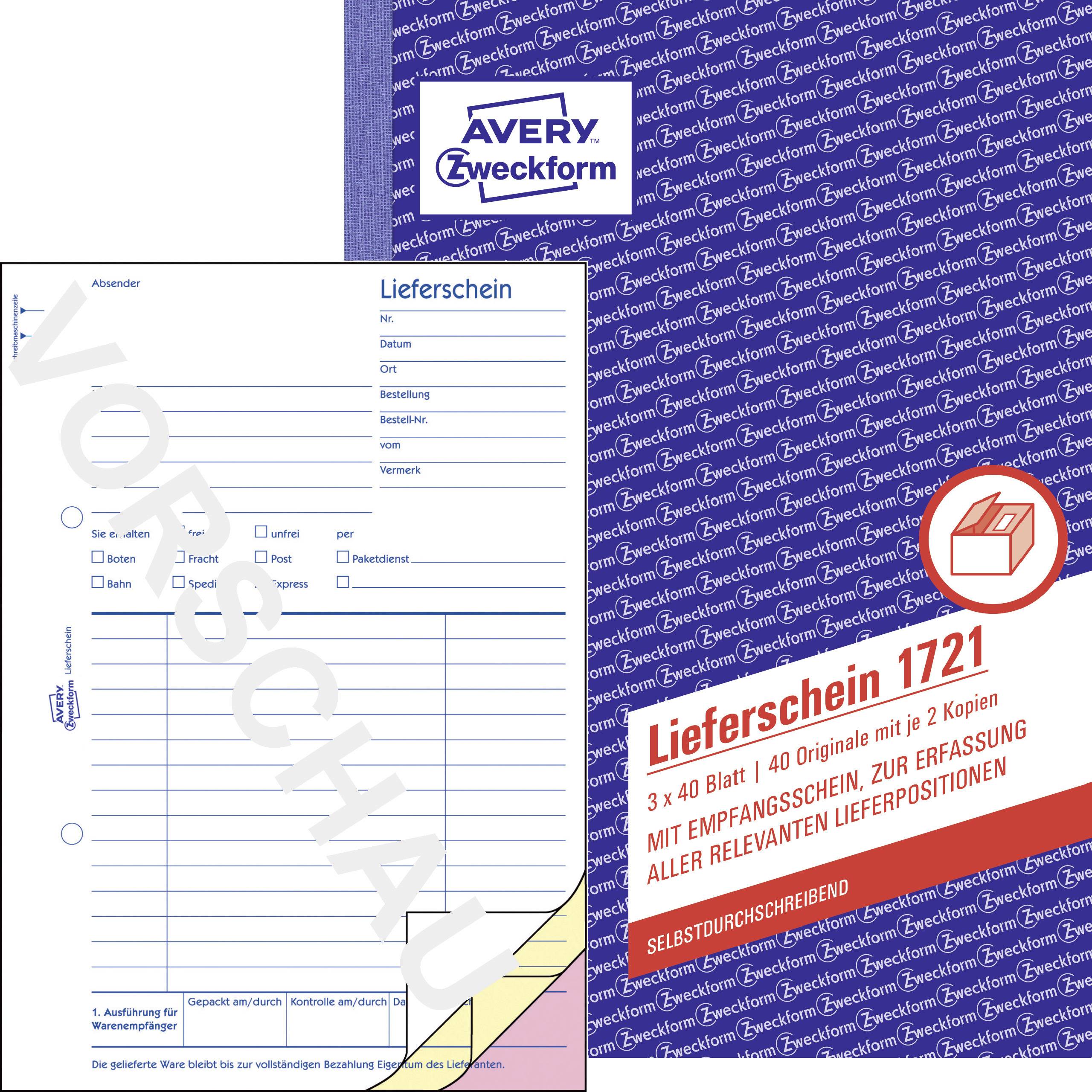 Avery-Zweckform Formularz noty doręczeniowej 1721 DIN A5 biały Ilość arkuszy: 40 - obrazek 1