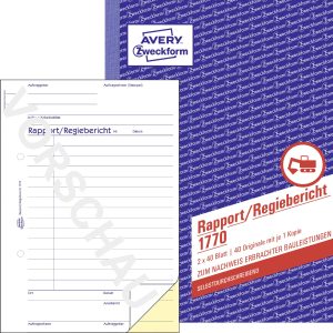Avery-Zweckform Formularz raportu bezpośredniego 1770 DIN A5 Ilość arkuszy: 40 Avery-Zweckform Formularz raportu bezpośredniego 1770 DIN A5 Ilość arkuszy: 40