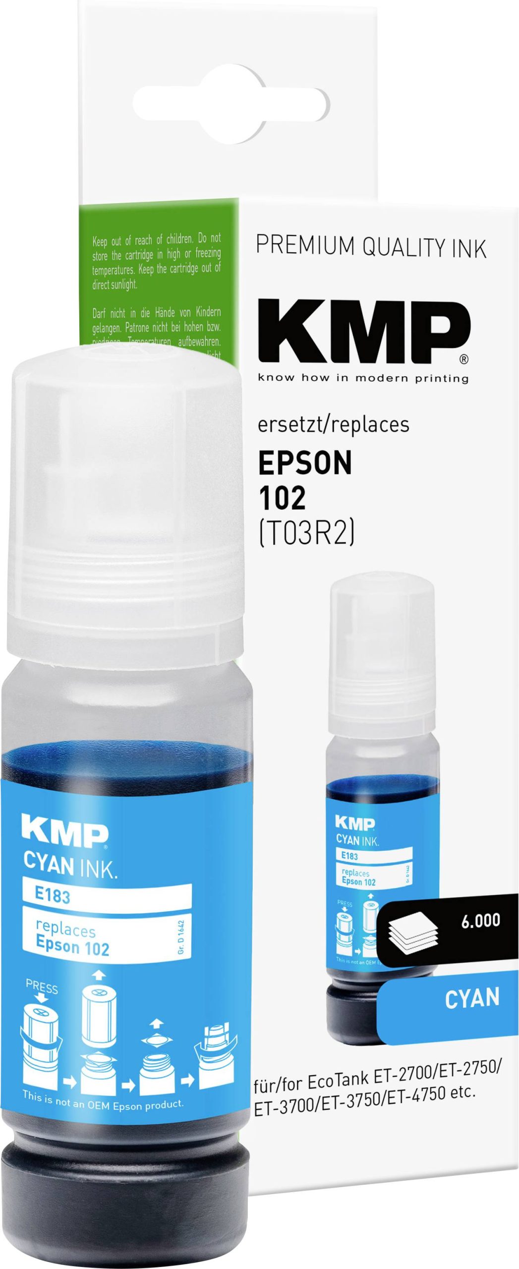 KMP Zestaw do napełnienia Zamiennik Epson 102, T03R2 zamiennik Cyjan 70 ml E183 1642,0003 - obrazek 1