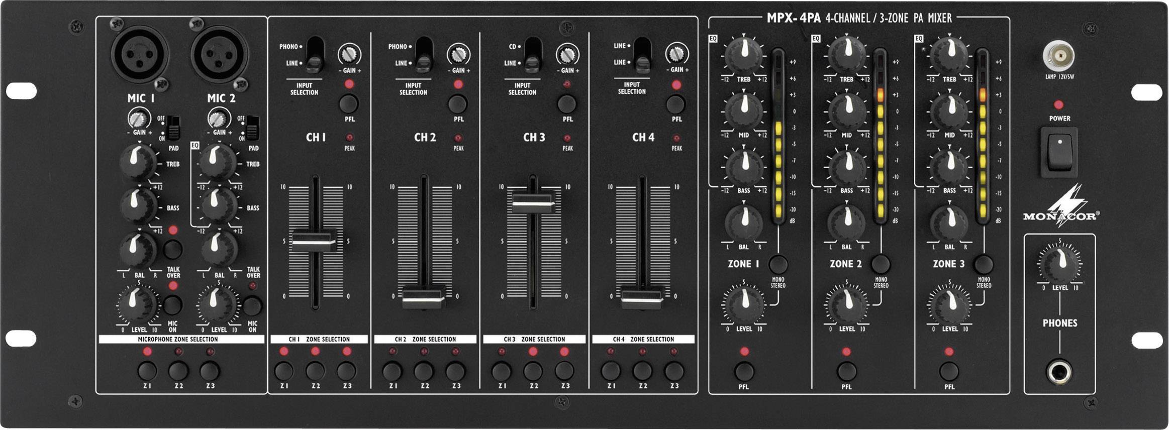 Monacor MPX-4PA Mikser DJ do zabudowy, 19" - obrazek 1