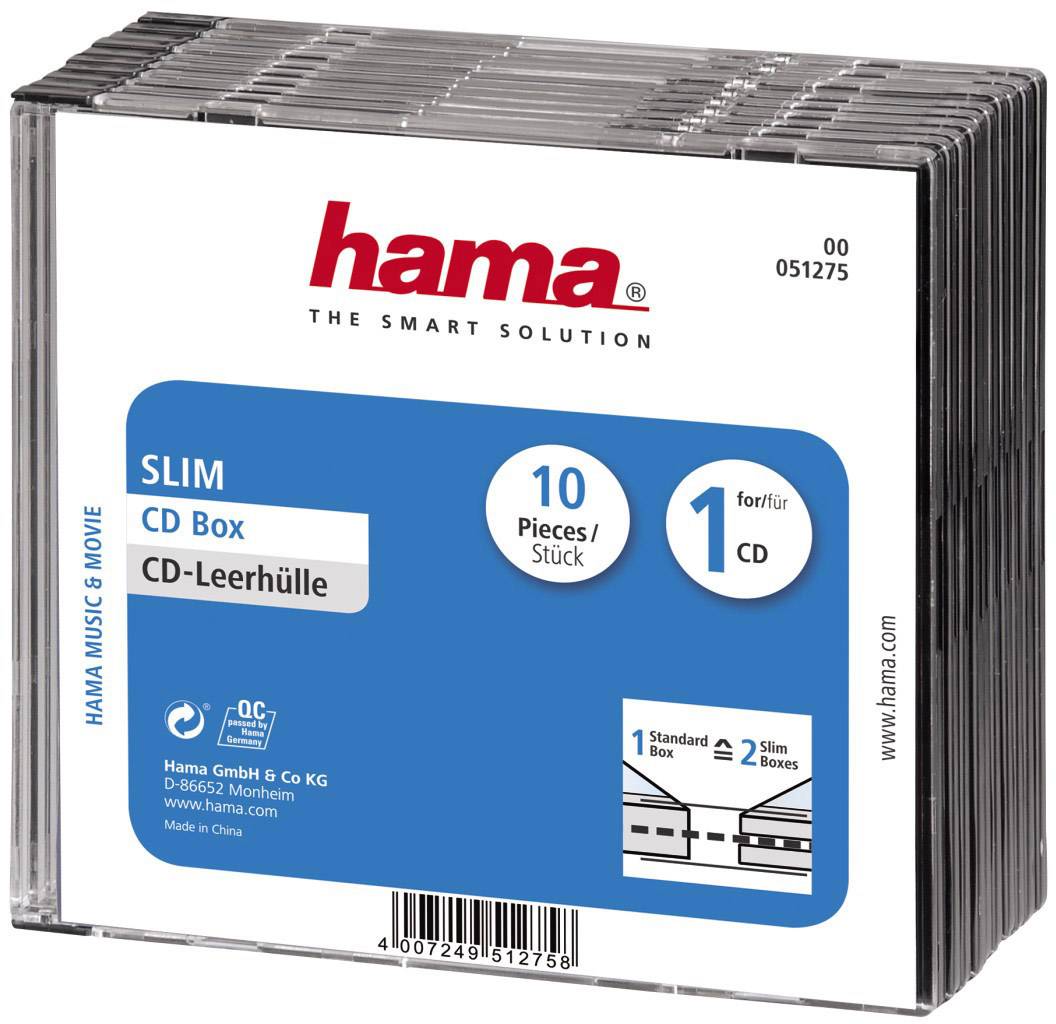 Hama Pokrowiec Slim CD 00051275 1 CD/DVD/Blu-Ray przeźroczysty, czarny polistyren 10 szt. - obrazek 1
