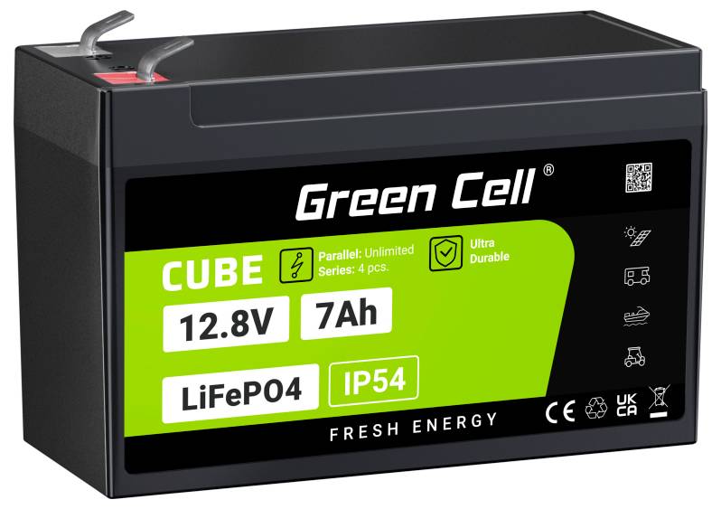 Green Cell CUBE LiFePO4 Akumulator specjalny LiFePo Płaskie złącze Li-Ion 12.8 V 7 Ah 1 szt. - obrazek 1