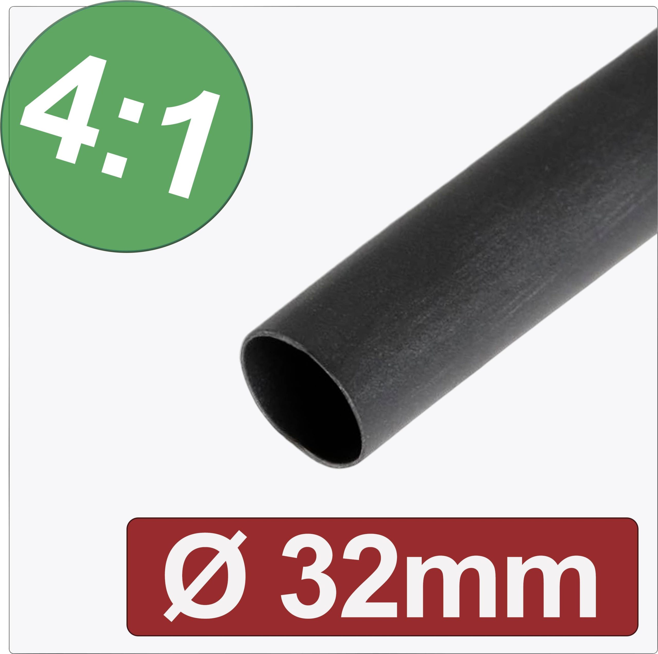 Quadrios 24CA303 Rurka termokurczliwa z klejem czarny 32 mm 8 mm Współczynnik skurczu:4:1 Produkty w metrach bieżących - obrazek 1